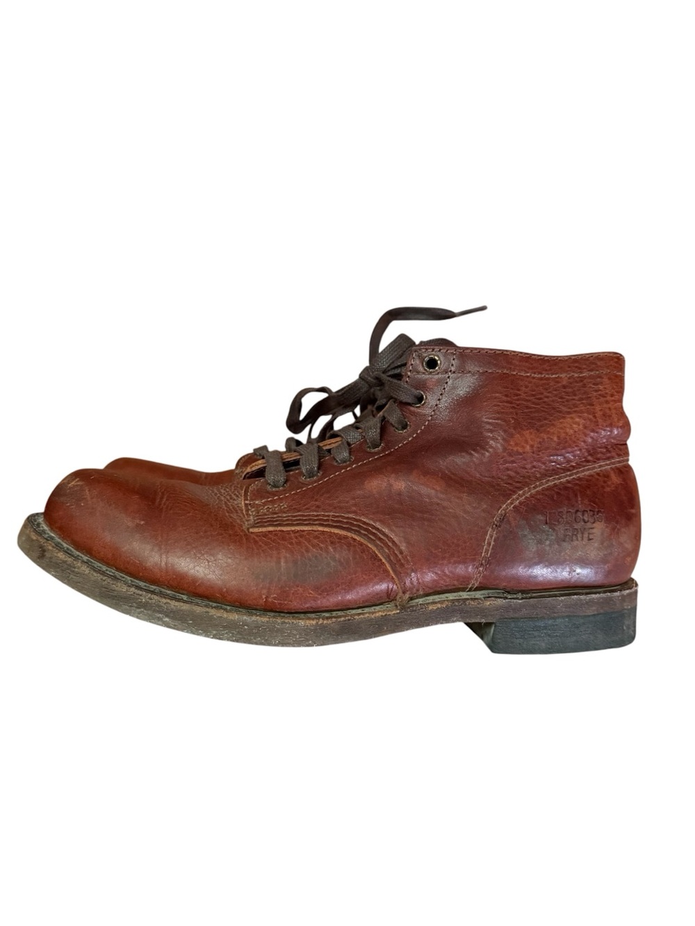 FRYE Men’s Prison Leather Combat Boots Sz 9 Chestnut Brown Lace Up 12806036 USA